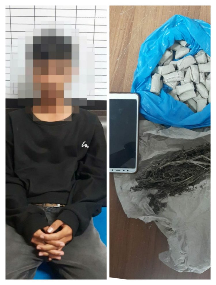 Foto anak di bawah umur dan barang bukti ganja yang diserahkan ke Sat Narkoba Polres Pematangsiantar.