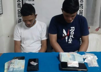 Foto kedua pelaku dan barang bukti yang diamankan Sat Narkoba Polres Pematangsiantar.