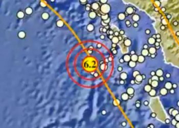 Gempa terkini berkekuatan Magnitudo 6,2 melanda Nias Barat, Pulau Nias, Provinsi Sumatera Utara (Sumut). Gempa terjadi Selasa dini hari (2/11/2021), pukul 00.04 WIB (Twitter/BMKG)