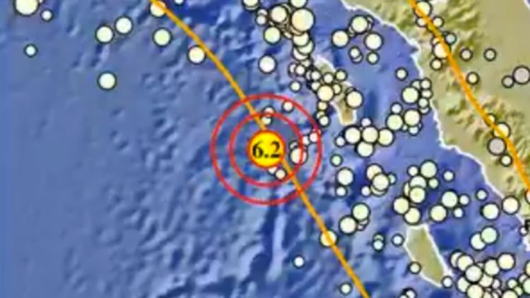 Gempa terkini berkekuatan Magnitudo 6,2 melanda Nias Barat, Pulau Nias, Provinsi Sumatera Utara (Sumut). Gempa terjadi Selasa dini hari (2/11/2021), pukul 00.04 WIB (Twitter/BMKG)