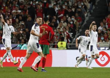 Timnas Portugal dikalahkan Serbia 1-2 pada matchday terakhir Grup A Kualifikasi Piala Dunia 2022 di Estadio da Luz, Senin (15/11/2021) dini hari WIB. (Foto: REUTERS/Pedro Nunes)