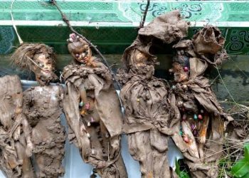 Foto: 5 Boneka mirip jenglot ditemukan warga dikuburan di Luwu, Sulsel diyakini santet dan dibakar. (dok. Istimewa)