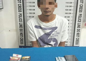 Foto pelaku dan sejumlah barang bukti yang diamankan Sat Narkoba Polres Pematangsiantar.