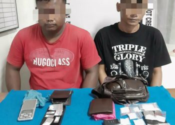 Foto kedua pelaku dan barang bukti yang diamankan Sat Narkoba Polres Pematangsiantar.
