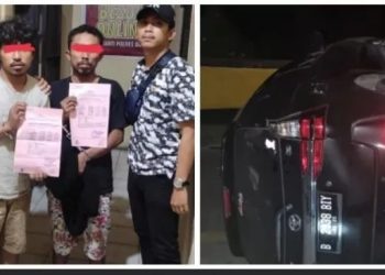 Pelaku pencurian di Dairi ketika mobilnya terbalik saat kabur dari kejaran polisi. [Dok.Digtara]