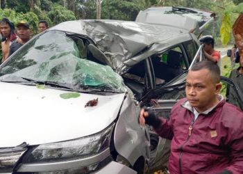 Kecelakaan maut menimpa Komisioner Bawaslu Konawe Utara Hartian, tewas usai mengalami kecelakaan, Minggu (26/12/2021), dua anaknya yang ikut dalam perjalanan itu selamat. Foto: Istimewa
