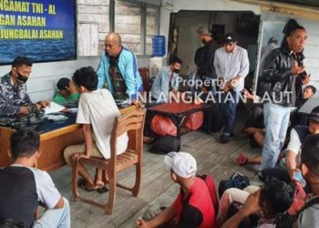 TNI AL menggagalkan penyelundupan 52 pekerja migran ilegal ke Malaysia melalui Sungai Asahan. Foto/dispenal