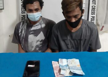 Foto kedua pelaku dan barang bukti yang diamankan Satnarkoba Polres Pematangsiantar.