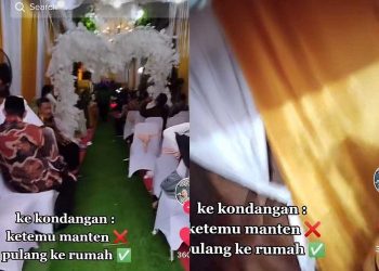 Video viral wanita yang ingin pulang ke rumahnya, terhalang dekorasi pernikahan. Foto: Dok. Tangkapan layar akun TikTok @akutuheci.