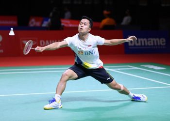 Tunggal putra Anthony Ginting disingkirkan wakil Denmark,Viktor Axelsen di babak perempat final All England 2022, Sabtu (19/3/2022) sore. (Foto: Humas PP PBSI)