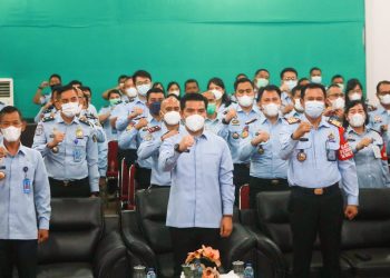 Bane Raja Manalu saat kunker ke Kanwil Kumham Sumut, Senin (28/3/2022).
