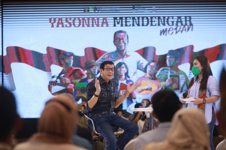 Yasonna Laoly, pada acara “Yasonna Mendengar” bersama komunitas dan pelaku industri kreatif yang digelar di Grand Andaliman Medan, Selasa (12/4/2022), lalu.