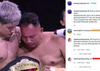 Vicky Prasetyo kalah hingga tumbang dua kali saat melawan Azka Corbuzier. (Foto: Instagram)