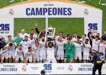 Sosok Gareth Bale menghilang saat skuad Real Madrid merayakan gelar juara La Liga 2021/2022 di Santiago Bernabeu/foto/Twitter