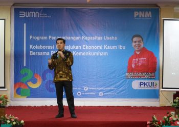 Bane saat menjadi pembicara dalam acara bertajuk “Pengembangan Kapasitas Usaha” yang digelar Permodalan Nasional Madani (PNM) di Binjai, Sumatra Utara, Senin (11/7/2022).