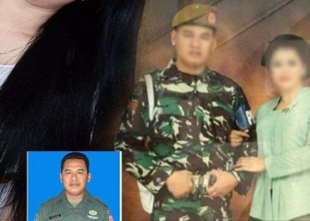 Wanita berambut panjang selingkuhan Kopda Muslimin angkat bicara (kiri). Foto Kopda Muslimin dengan sang istri Rina Wulandari (kanan). ISTIMEWA