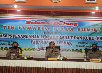 Tim Itwasda Polda Sumut memberi arahan kepada 5 Polres terkait penanganan Penyakit Mulut dan Kuku (PMK) pada hewan ternak, pada Rabu (27/7/2022) sore tadi, pukul 14.00 WIB, di Aula Widya Satyua Barata Polres Pematangsiantar.