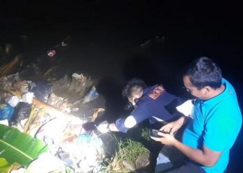 Keadaan jasad korban saat ditemui di aliran Sungai Denai, di kawasan Desa Bandar Khalipah, Kecamatan Percut Seituan. (HO)
