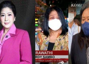 Putri Candrawathi mendatangi Mako Brimob menjenguk suaminya Irjen Ferdy Sambo yang ditempatkan di ruangan khusus. Sementara sebelah kanan pengacaranya Sarmauli Simangunsong. Kolase Tribun Medan
