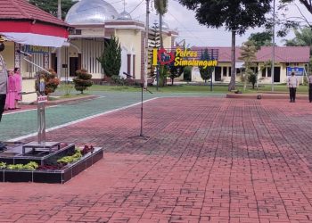 Kapolres Simalungun saat Pimpin Upacara Kenaikan Pangkat Pengabdian dan Pelepasan Purna Bakti, di Lapangan Apel Polres Simalungun, Senin (01/08/2022).