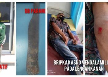 Latif (26) warga Jalan Sumatera, Desa Suka Jaya, Kecamatan Tanjung Tiram, Kabupaten Batubara nekat menciderai petugas Polsek Labuhan Ruku dengan menggunakan sebilah parang saat dirinya hendak diamankan, Jumat (19/8/2022). Istimewa