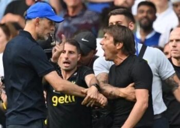 Ribut-ribut dua pelatih Antonio Conte dengan Thomas Tuchel saat pertandingan Chelsea vs Tottenham yang berakhir imbang 2-2. (Foto: AFP)