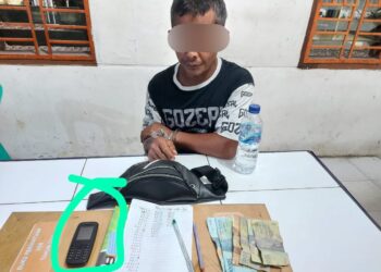Foto pelaku judi dan barang bukti yang diamankan Polsek Perdagangan.