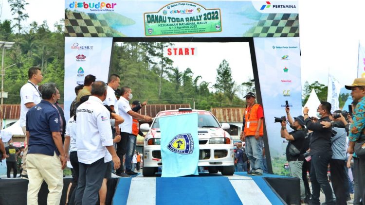 Kejuaraan Nasional (Kejurnas) Danau Toba Rally 2022 yang berlangsung 5-7 Agustus 2022, di areal PT Toba Pulp Lestari (TPL) sektor Aek Nauli.
