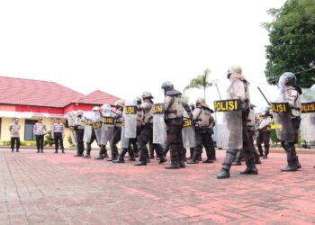 Anggota Sat Samapta Polres Simalungun saat mengikuti latihan Dalmas.