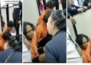 Seorang ibu menangis depan pelaku begal yang tewaskan anaknya . Instagram @andreli_48