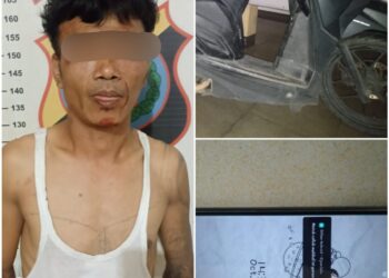Foto pelaku dan barang bukti saat diamankan di
Polsek Siantar Utara.