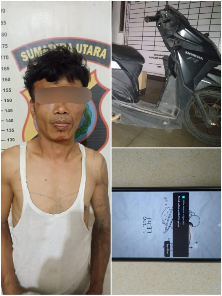 Foto pelaku dan barang bukti saat diamankan di
Polsek Siantar Utara.