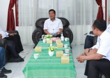 Bupati Simalungun saat menerima audiensi Himpunan Pengusaha Pribumi Indonesia (HIPPI) Kabupaten Simalungun, di rumah dinas Wakil Bupati Simalungun, Jalan Suri-suri Pematang Simalungun, Kecamatan Siantar, Sumut, Rabu (16/11/2022).