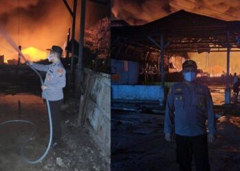 Kebakaran terjadi di pabrik karet yang berada di Jalan M Yamin Kisaran. Kebakaran ini terjadi pada Senin (21/11/2022) sekira pukul 00.39 WIB. (Istimewa)