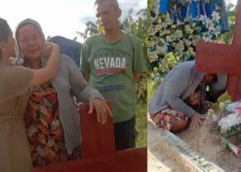 Pilunya Rosti Simanjuntak ziarah ke makam Brigadir J tepat di hari ultah sang anak (Facebook Rohani Simanjuntak)