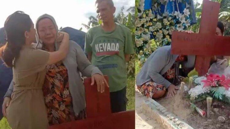 Pilunya Rosti Simanjuntak ziarah ke makam Brigadir J tepat di hari ultah sang anak (Facebook Rohani Simanjuntak)