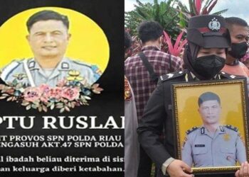 Sosok Aiptu Ruslan Tewas Ditusuk Juniornya Bripka WF di Sekolah Polisi Negara Riau. Kolase/kompas