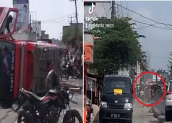Viral Mobil Damkar Terbalik saat Menuju Lokasi Kebakaran di Asahan (Foto: Tangkapan Layar)