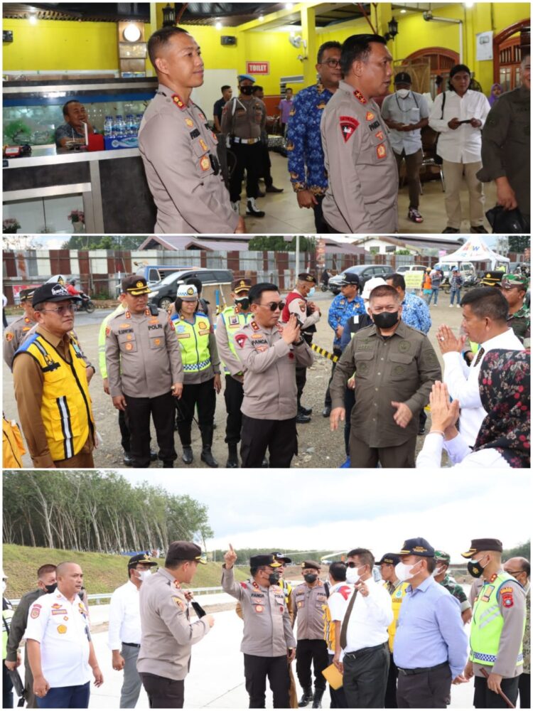 Kapolres Pematang Siantar, AKBP Fernando, SH, SIK, mendampingi Kapolda Sumut, Irjen. Pol. Drs. R.Z. Panca Putra Simanjuntak, M.Si, saat meninjau lokasi jalan alternatif Gerbang Tol Sinaksak - Dolok Merawan, Senin (19/12/2022