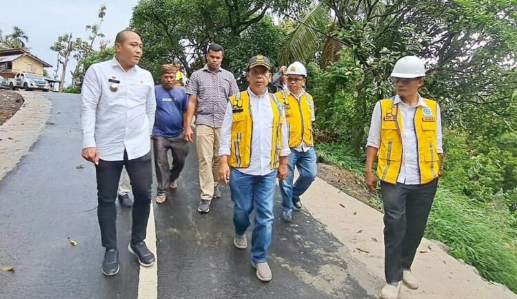 Bupati Simalungun saat tinjau peningkatan infrastruktur jalan di Sipolha Horisan, Rabu (14/12/2022).