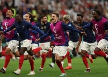 Para pemain Timnas Prancis di Piala Dunia 2022. [Adrian DENNIS / AFP]