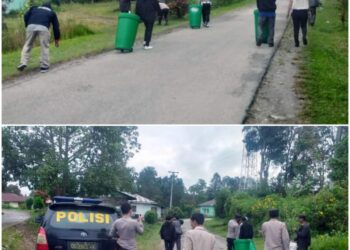 Polsek Lintongnihuta “Jumat Bersih” bersama perangkat Desa Pearung.