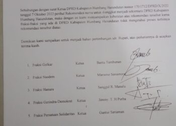 Surat keberatan 5 Fraksi DPRD Kabupaten Humbahas.
