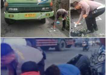 Petugas saat melakukan olah TKP dan foto korban saat dibawa warga menuju rumah sakit.