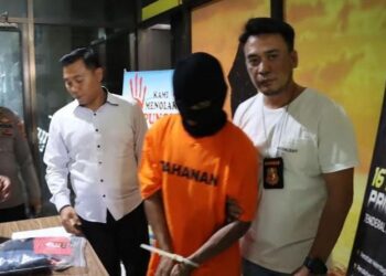 Polresta Bandarlampung saat ekspose kasus ayah culik dan cabuli anak tiri. (Foto : ra Widyanti / MNC Portal Indonesia)