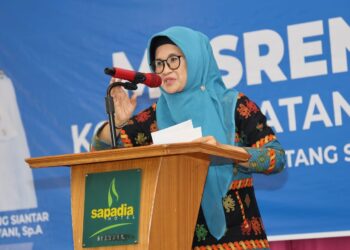Wali Kota Pematang Siantar dr Susanti Dewayani SpA, di acara Pembukaan Musyawarah Rencana Pembangunan Daerah (Musrenbang) Rencana Kerja Perangkat Daerah (RKPD) Kota Pematang Siantar Tahun 2024, di Ballroom Hotel Sapadia, Jumat (10/03/2023) pagi tadi.