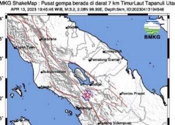 Gempa bumi terjadi di Tapanuli Utara pada Kamis malam ini. (Foto: BMKG)