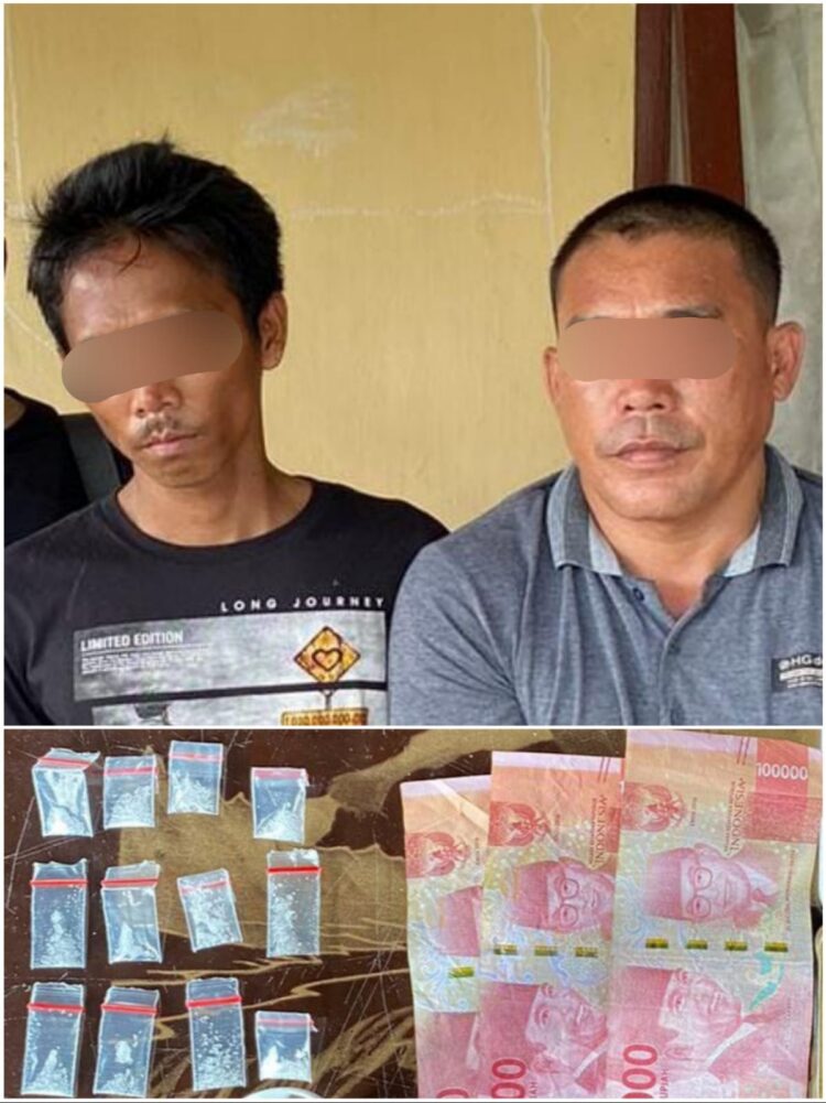 Foto kedua pelaku dan barang bukti sabu yang diamankan polisi.