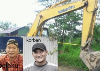 Menolak Disuruh Memuat Minyak Inti Sawit, Ezron Hutagaol (kiri) Nekat Bunuh Agus Purba (kanan) dengan Menghujamkan Bucket Alat Berat Excavator ke Tubuh Korban di Kalimantan Utara. (HO)