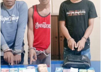 Foto ketiga tersangka dan barang bukti yang diamankan Sat Narkoba Polres Tanjungbalai.